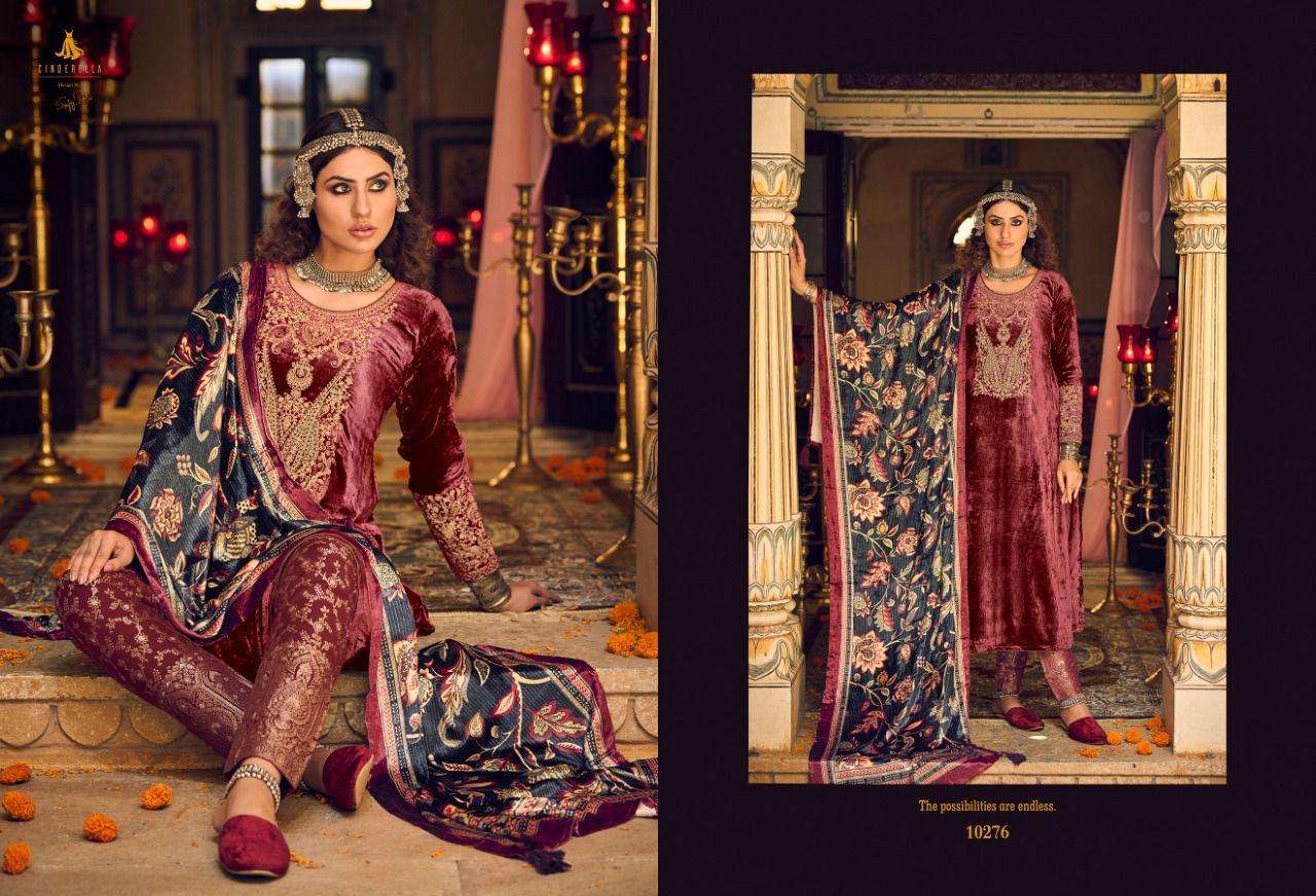 MAKHMALY QUEEN BY CINDERELLA 10269 TO 10276 SERIES BEAUTIFUL SUITS STYLISH COLORFUL FANCY CASUAL WEAR & ETHNIC WEAR PURE VISCOSE VELVET EMBROIDERED DRESSES AT WHOLESALE PRICE