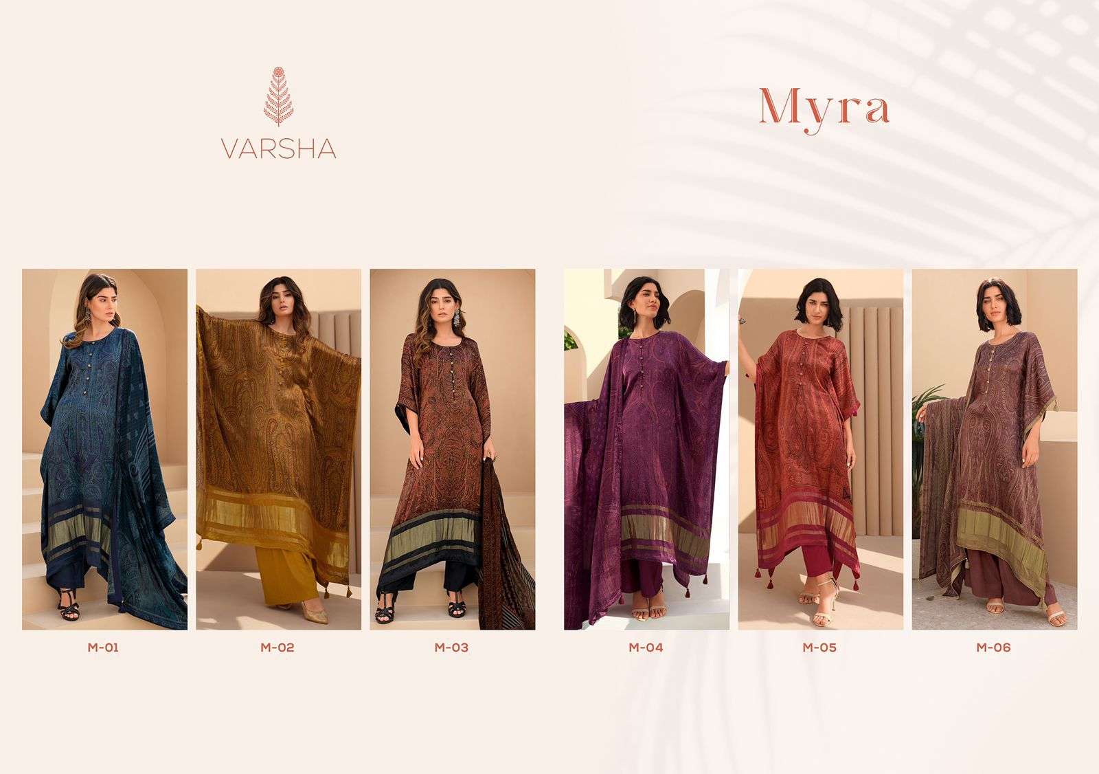 VARSHA BY MYRA M-01 TO M-06 SERIES BEAUTIFUL SUITS COLORFUL STYLISH FANCY CASUAL WEAR & ETHNIC WEAR COTTON PRINT DRESSES AT WHOLESALE PRICE