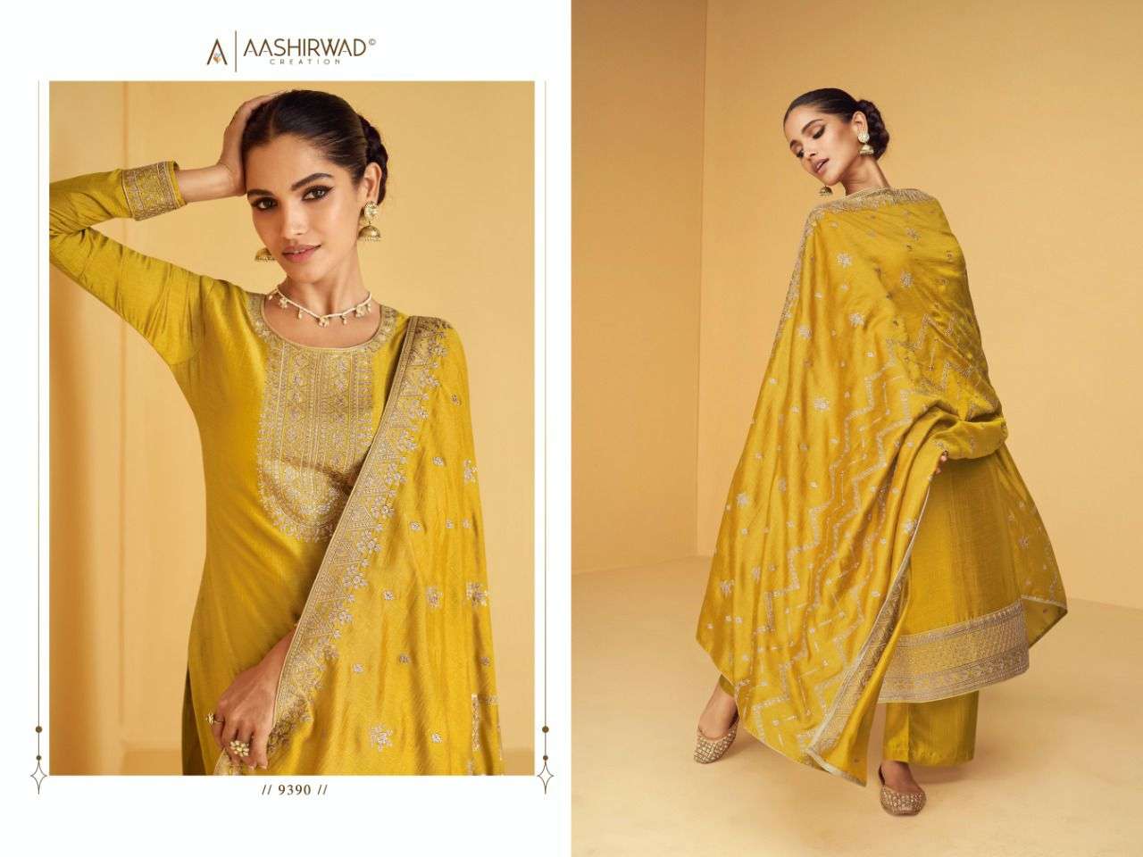 Apsara By Aashirwad Creation 9388 To 9393 Series Beautiful Stylish Fancy Colorful Casual Wear & Ethnic Wear & Ready To Wear Pure Silk Santoon Dresses At Wholesale Price