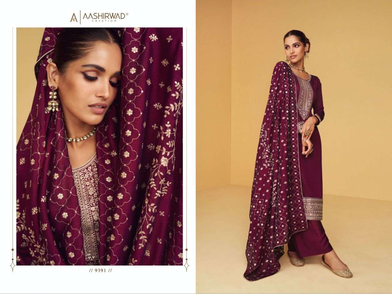 Apsara By Aashirwad Creation 9388 To 9393 Series Beautiful Stylish Fancy Colorful Casual Wear & Ethnic Wear & Ready To Wear Pure Silk Santoon Dresses At Wholesale Price