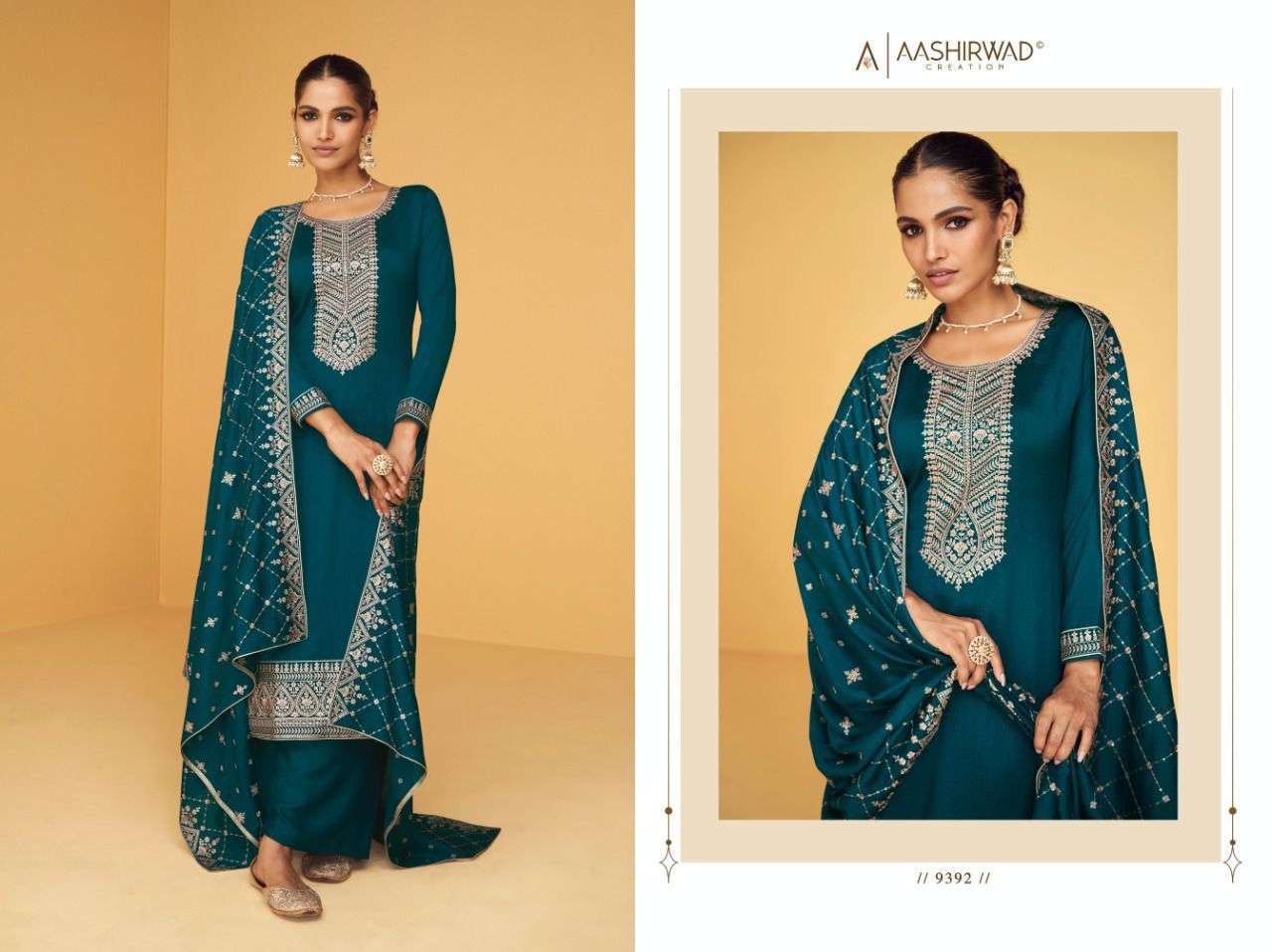 Apsara By Aashirwad Creation 9388 To 9393 Series Beautiful Stylish Fancy Colorful Casual Wear & Ethnic Wear & Ready To Wear Pure Silk Santoon Dresses At Wholesale Price