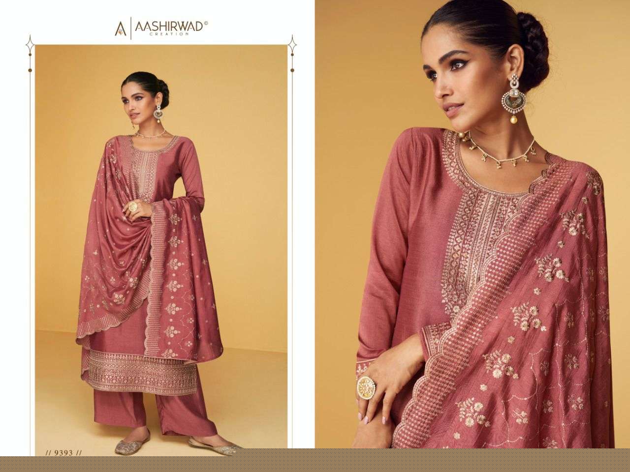 Apsara By Aashirwad Creation 9388 To 9393 Series Beautiful Stylish Fancy Colorful Casual Wear & Ethnic Wear & Ready To Wear Pure Silk Santoon Dresses At Wholesale Price