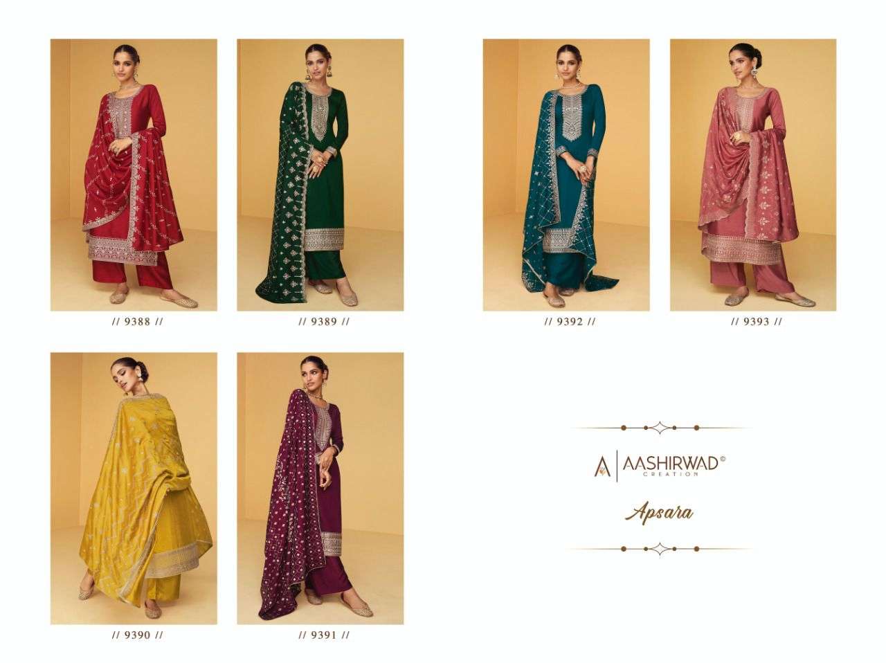 Apsara By Aashirwad Creation 9388 To 9393 Series Beautiful Stylish Fancy Colorful Casual Wear & Ethnic Wear & Ready To Wear Pure Silk Santoon Dresses At Wholesale Price
