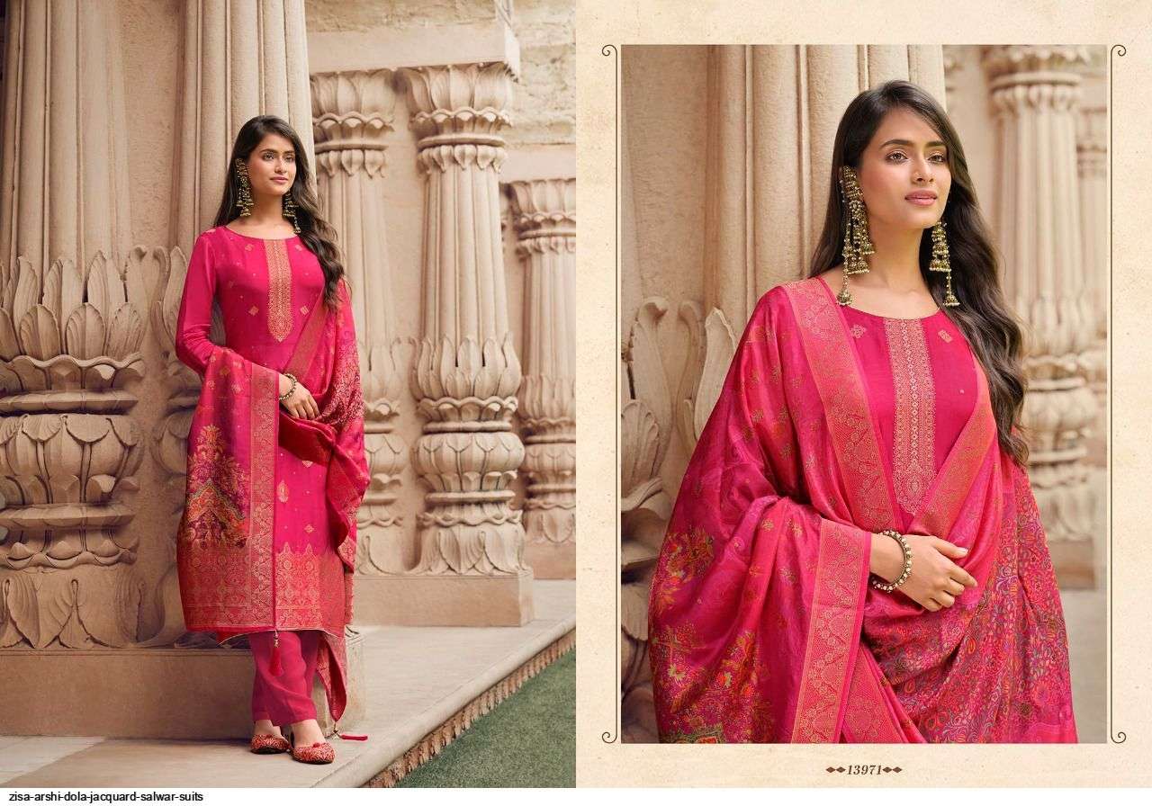 ARSHI BY ZISA 13971 TO 13976 SERIES BEAUTIFUL SUITS COLORFUL STYLISH FANCY CASUAL WEAR & ETHNIC WEAR DOLA JACQUARD DRESSES AT WHOLESALE PRICE