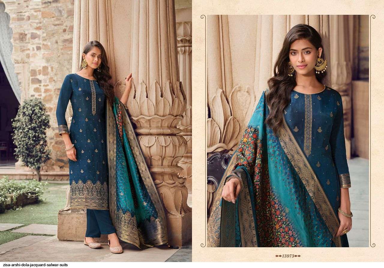 ARSHI BY ZISA 13971 TO 13976 SERIES BEAUTIFUL SUITS COLORFUL STYLISH FANCY CASUAL WEAR & ETHNIC WEAR DOLA JACQUARD DRESSES AT WHOLESALE PRICE