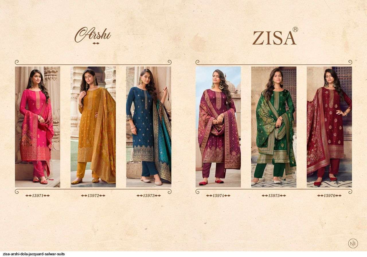 ARSHI BY ZISA 13971 TO 13976 SERIES BEAUTIFUL SUITS COLORFUL STYLISH FANCY CASUAL WEAR & ETHNIC WEAR DOLA JACQUARD DRESSES AT WHOLESALE PRICE