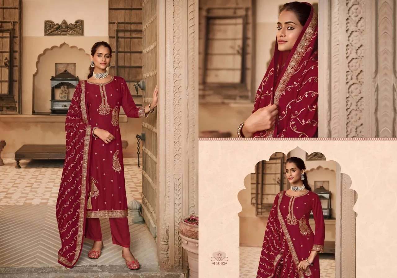 MEHAK BY ZISA 14061 TO 14064 SERIES BEAUTIFUL SUITS COLORFUL STYLISH FANCY CASUAL WEAR & ETHNIC WEAR DOLA JAQUARD DRESSES AT WHOLESALE PRICE