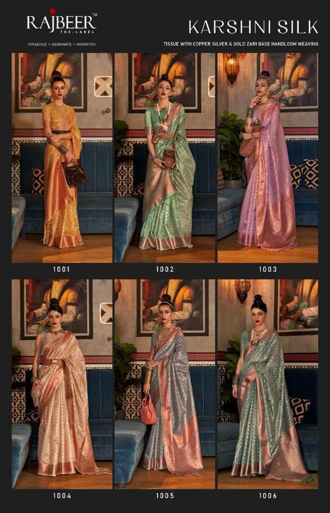Karshni Silk By Rajbeer 1001 To 1006 Series Indian Traditional Wear Collection Beautiful Stylish Fancy Colorful Party Wear & Occasional Wear Silk Sarees At Wholesale Price