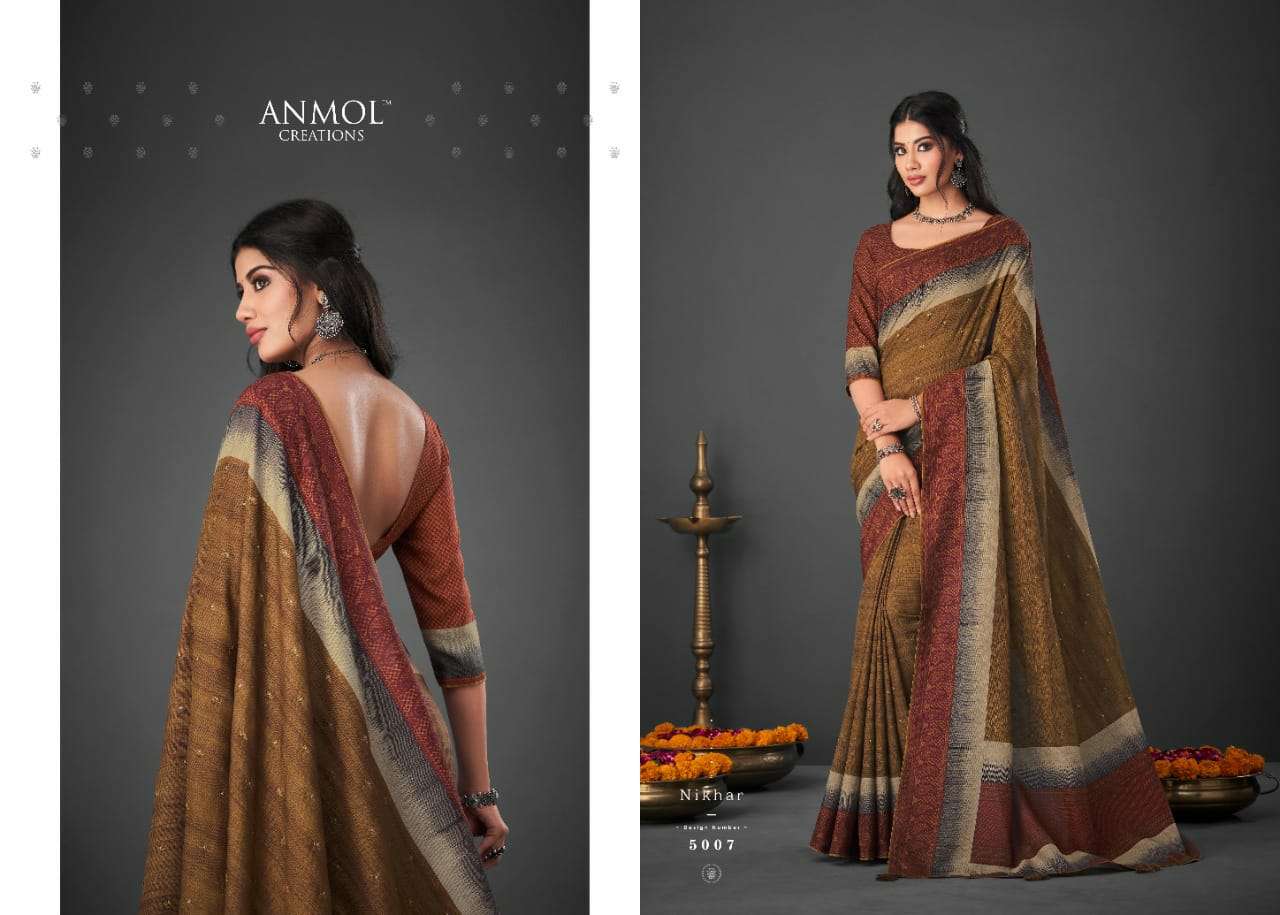 NIKHAR BY ANMOL CREATION 5001 TO 5014 SERIES INDIAN TRADITIONAL WEAR COLLECTION BEAUTIFUL STYLISH FANCY COLORFUL PARTY WEAR & OCCASIONAL WEAR SILK SAREES AT WHOLESALE PRICE