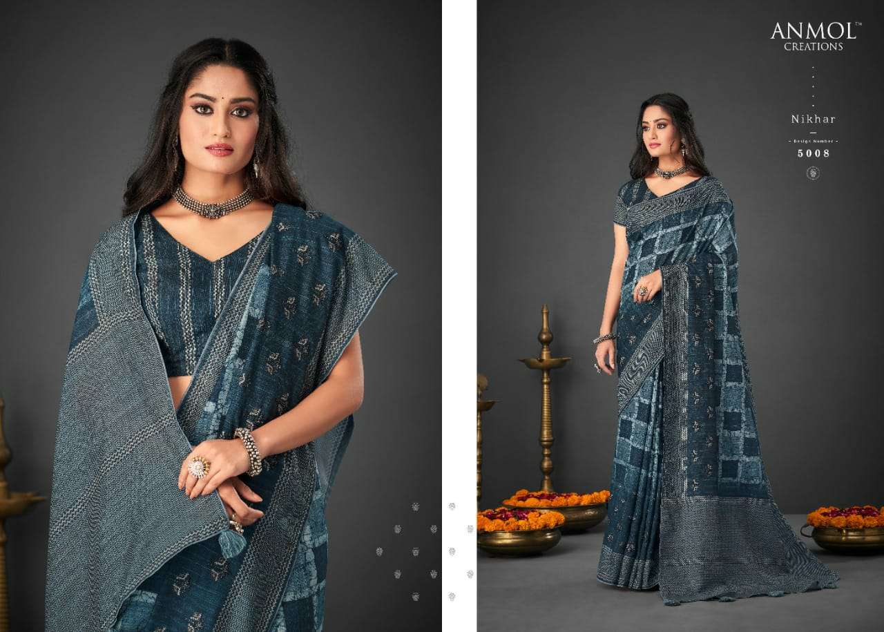 NIKHAR BY ANMOL CREATION 5001 TO 5014 SERIES INDIAN TRADITIONAL WEAR COLLECTION BEAUTIFUL STYLISH FANCY COLORFUL PARTY WEAR & OCCASIONAL WEAR SILK SAREES AT WHOLESALE PRICE
