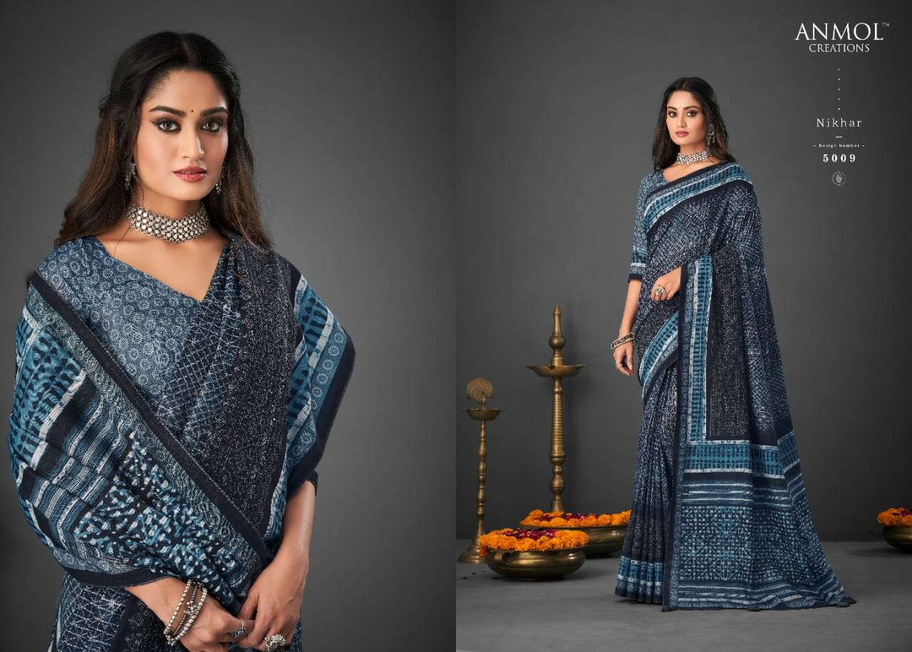 NIKHAR BY ANMOL CREATION 5001 TO 5014 SERIES INDIAN TRADITIONAL WEAR COLLECTION BEAUTIFUL STYLISH FANCY COLORFUL PARTY WEAR & OCCASIONAL WEAR SILK SAREES AT WHOLESALE PRICE