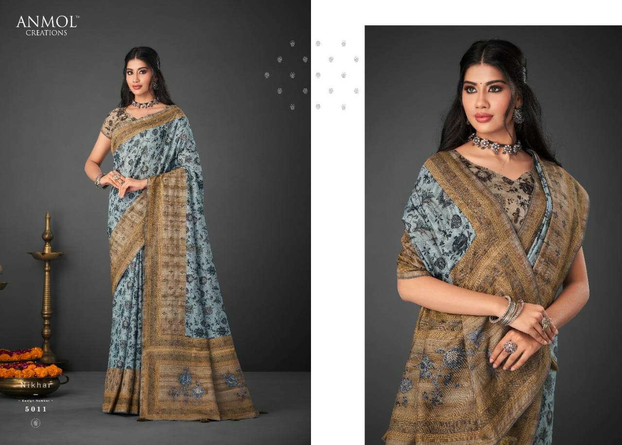 NIKHAR BY ANMOL CREATION 5001 TO 5014 SERIES INDIAN TRADITIONAL WEAR COLLECTION BEAUTIFUL STYLISH FANCY COLORFUL PARTY WEAR & OCCASIONAL WEAR SILK SAREES AT WHOLESALE PRICE