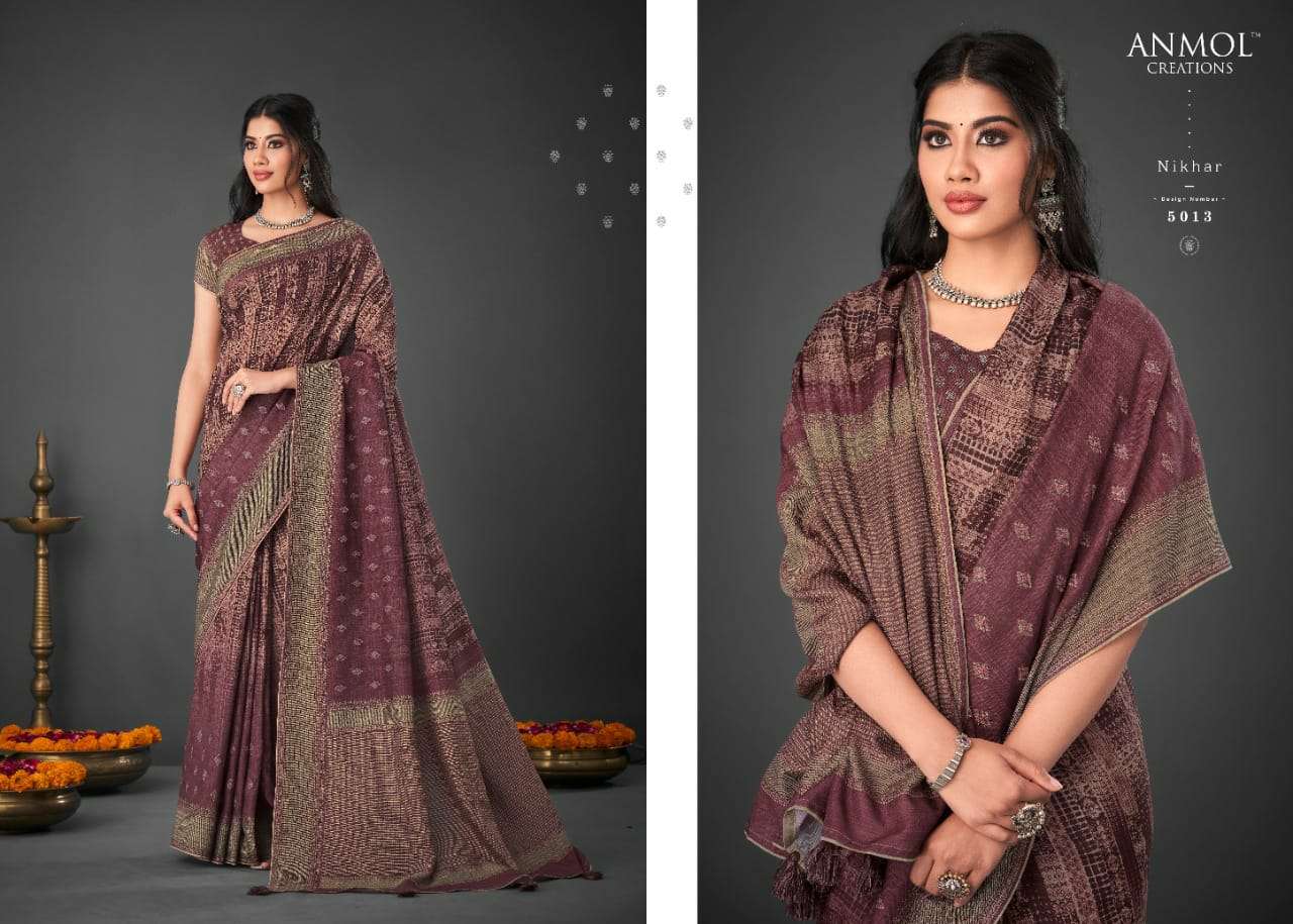 NIKHAR BY ANMOL CREATION 5001 TO 5014 SERIES INDIAN TRADITIONAL WEAR COLLECTION BEAUTIFUL STYLISH FANCY COLORFUL PARTY WEAR & OCCASIONAL WEAR SILK SAREES AT WHOLESALE PRICE