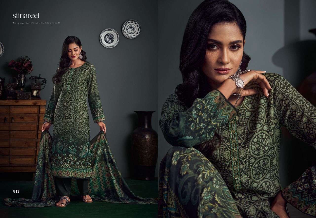 SHIFANA BY SIMAREET 909 TO 914 SERIES BEAUTIFUL SUITS STYLISH FANCY COLORFUL PARTY WEAR & OCCASIONAL WEAR PURE PASHMINA DIGITAL PRINTED DRESSES AT WHOLESALE PRICE