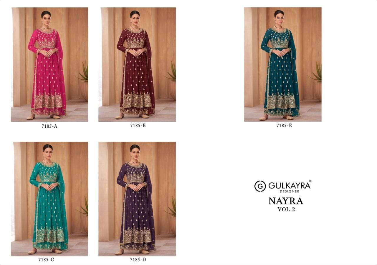 Nayra Vol-2 By Gulkayra Designer 7185-A To 7185-E Series Beautiful Sharara Suits Colorful Stylish Fancy Casual Wear & Ethnic Wear Georgette Dresses At Wholesale Price