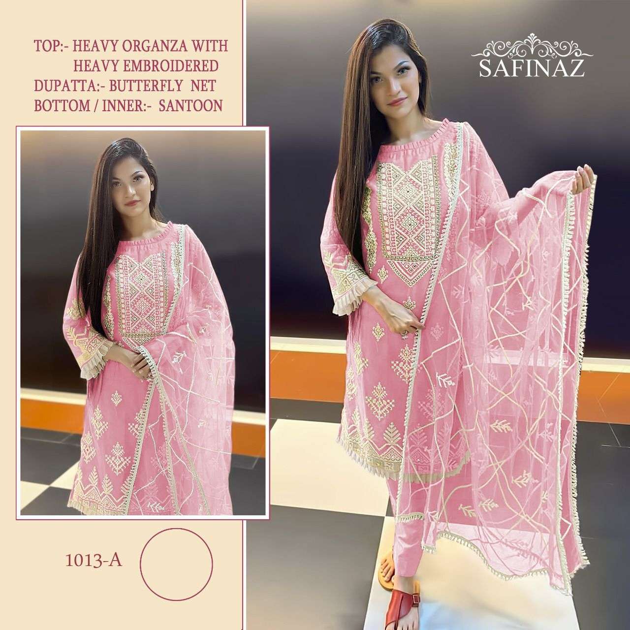 SAFINAZ 1013 COLOURS BY SAFINAZ 1013-A TO 1013-E SERIES DESIGNER FESTIVE PAKISTANI SUITS COLLECTION BEAUTIFUL STYLISH FANCY COLORFUL PARTY WEAR & OCCASIONAL WEAR HEAVY ORGANZA EMBROIDERED DRESSES AT WHOLESALE PRICE