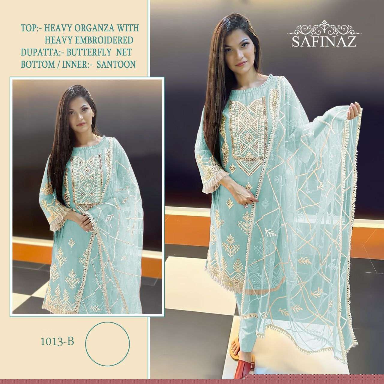 SAFINAZ 1013 COLOURS BY SAFINAZ 1013-A TO 1013-E SERIES DESIGNER FESTIVE PAKISTANI SUITS COLLECTION BEAUTIFUL STYLISH FANCY COLORFUL PARTY WEAR & OCCASIONAL WEAR HEAVY ORGANZA EMBROIDERED DRESSES AT WHOLESALE PRICE