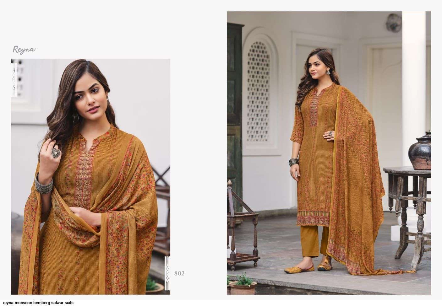 MONSOON BY REYNA 801 TO 807 SERIES INDIAN SUITS BEAUTIFUL FANCY COLORFUL STYLISH PARTY WEAR & OCCASIONAL WEAR PURE BEMBERG SILK DRESSES AT WHOLESALE PRICE