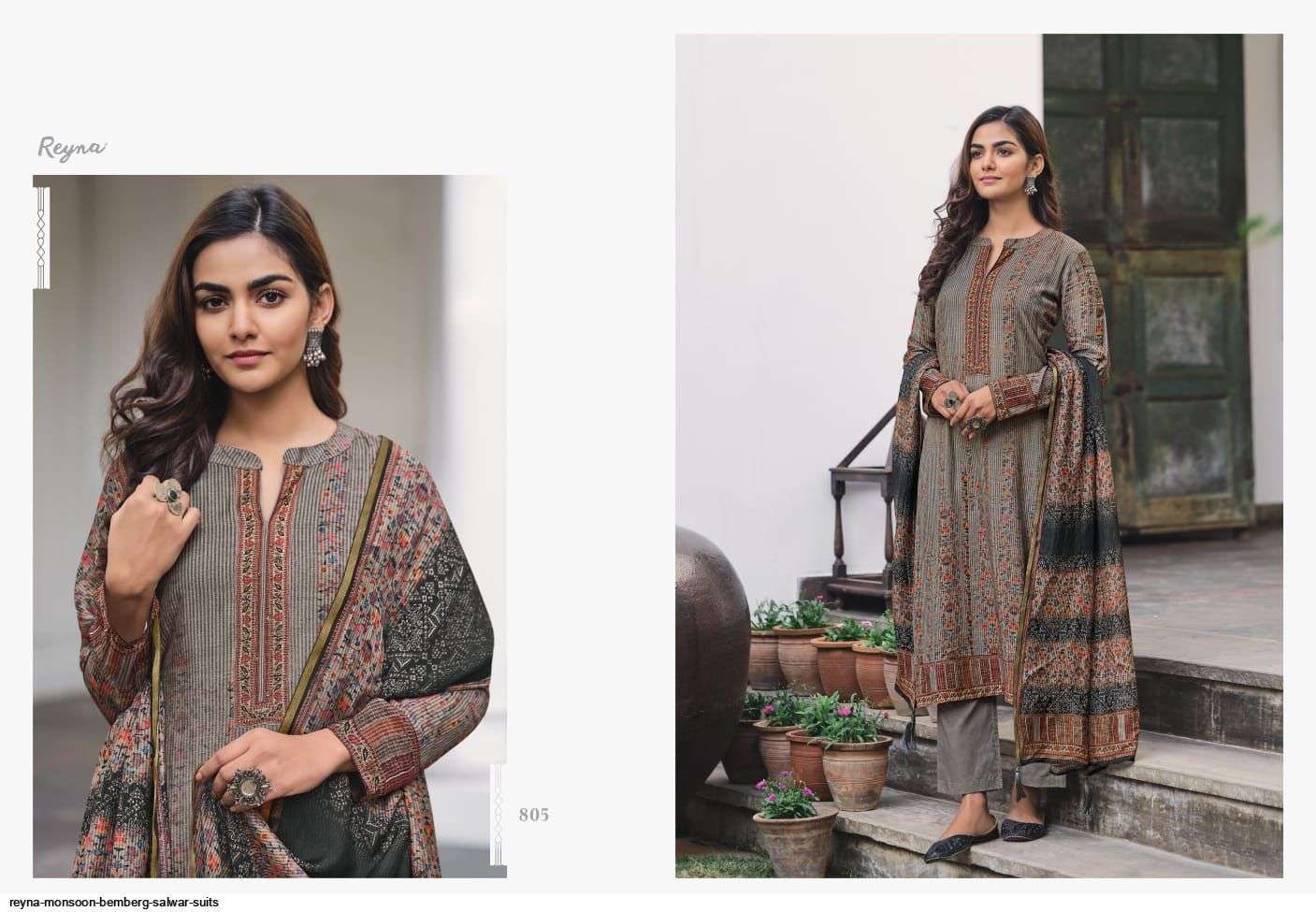 MONSOON BY REYNA 801 TO 807 SERIES INDIAN SUITS BEAUTIFUL FANCY COLORFUL STYLISH PARTY WEAR & OCCASIONAL WEAR PURE BEMBERG SILK DRESSES AT WHOLESALE PRICE