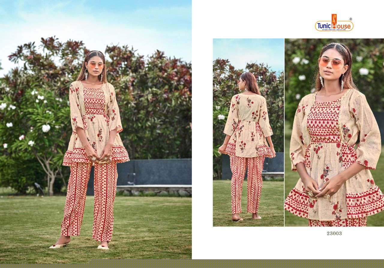 FUSHION BY TUNIC HOUSE 23001 TO 23004 SERIES DESIGNER STYLISH FANCY COLORFUL BEAUTIFUL PARTY WEAR & ETHNIC WEAR COLLECTION MUSLIN SILK TOPS WITH BOTTOM AT WHOLESALE PRICE