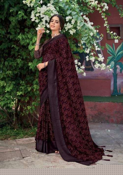 VEDA BY KASHVI CREATION 1001 TO 1010 SERIES INDIAN TRADITIONAL BEAUTIFUL STYLISH DESIGNER BANARASI SILK JACQUARD EMBROIDERED PARTY WEAR PURE GEORGETTE SAREES AT WHOLESALE PRICE