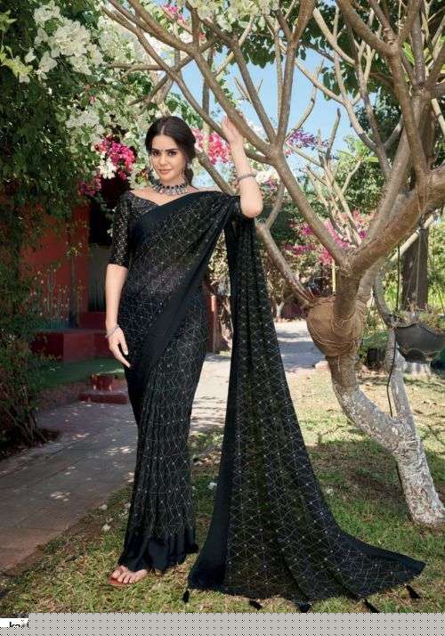 VEDA BY KASHVI CREATION 1001 TO 1010 SERIES INDIAN TRADITIONAL BEAUTIFUL STYLISH DESIGNER BANARASI SILK JACQUARD EMBROIDERED PARTY WEAR PURE GEORGETTE SAREES AT WHOLESALE PRICE