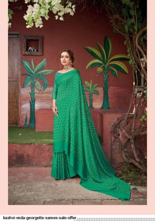 VEDA BY KASHVI CREATION 1001 TO 1010 SERIES INDIAN TRADITIONAL BEAUTIFUL STYLISH DESIGNER BANARASI SILK JACQUARD EMBROIDERED PARTY WEAR PURE GEORGETTE SAREES AT WHOLESALE PRICE