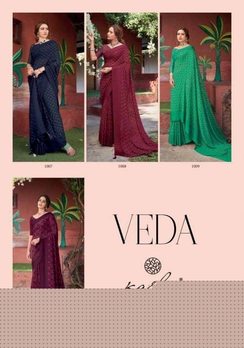 VEDA BY KASHVI CREATION 1001 TO 1010 SERIES INDIAN TRADITIONAL BEAUTIFUL STYLISH DESIGNER BANARASI SILK JACQUARD EMBROIDERED PARTY WEAR PURE GEORGETTE SAREES AT WHOLESALE PRICE
