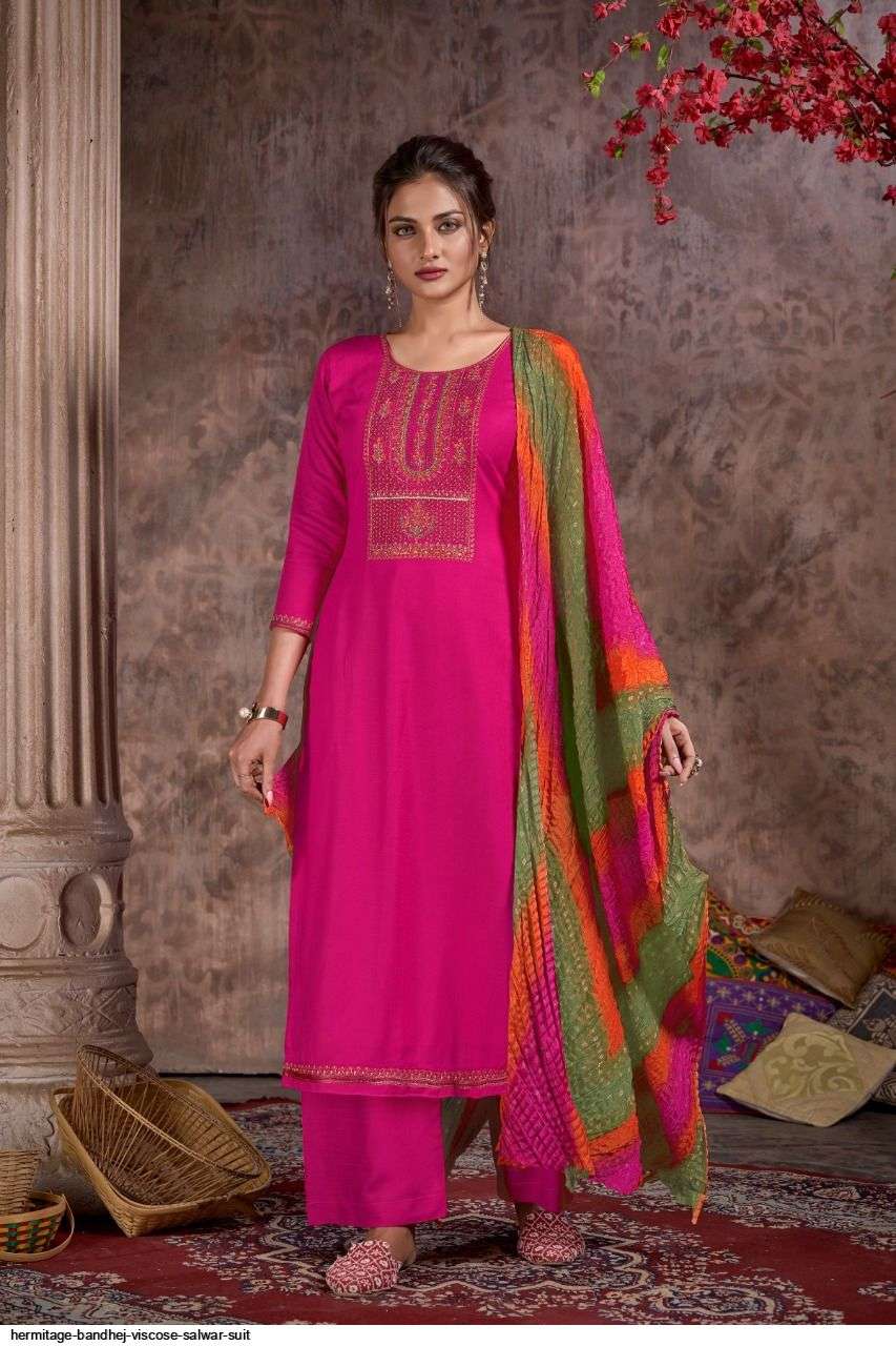 BANDHEJ BY HERMITAGE 1001 TO 1008 SERIES BEAUTIFUL STYLISH SUITS FANCY COLORFUL CASUAL WEAR & ETHNIC WEAR & READY TO WEAR PURE VISCOSE RAYON DRESSES AT WHOLESALE PRICE