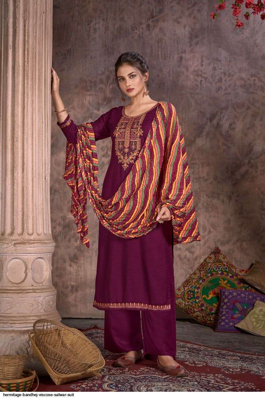 BANDHEJ BY HERMITAGE 1001 TO 1008 SERIES BEAUTIFUL STYLISH SUITS FANCY COLORFUL CASUAL WEAR & ETHNIC WEAR & READY TO WEAR PURE VISCOSE RAYON DRESSES AT WHOLESALE PRICE