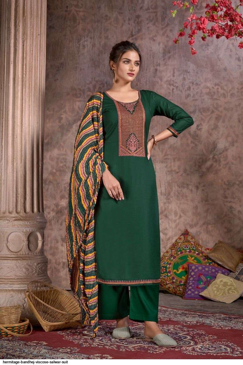 BANDHEJ BY HERMITAGE 1001 TO 1008 SERIES BEAUTIFUL STYLISH SUITS FANCY COLORFUL CASUAL WEAR & ETHNIC WEAR & READY TO WEAR PURE VISCOSE RAYON DRESSES AT WHOLESALE PRICE