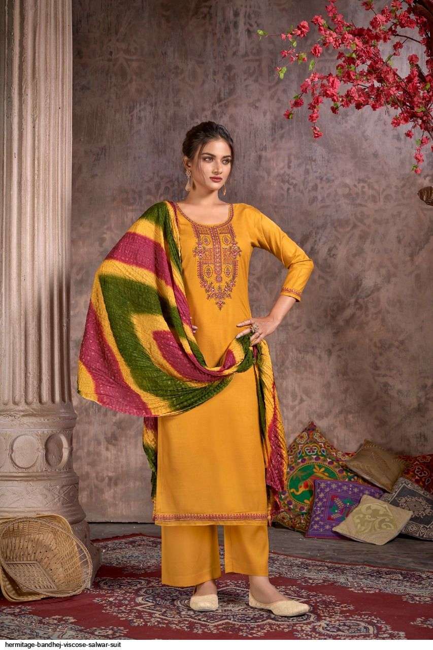 BANDHEJ BY HERMITAGE 1001 TO 1008 SERIES BEAUTIFUL STYLISH SUITS FANCY COLORFUL CASUAL WEAR & ETHNIC WEAR & READY TO WEAR PURE VISCOSE RAYON DRESSES AT WHOLESALE PRICE
