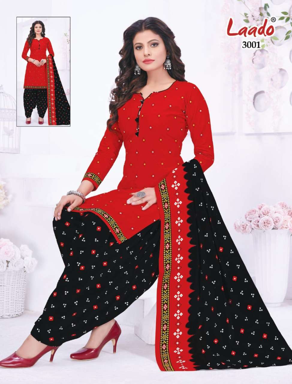 NADIYA PATIYALA VOL-3 BY LAADO 3001 TO 3012 SERIES BEAUTIFUL COLLECTION SUITS STYLISH FANCY COLORFUL CASUAL WEAR & ETHNIC WEAR COTTON PRINTED DRESSES AT WHOLESALE PRICE
