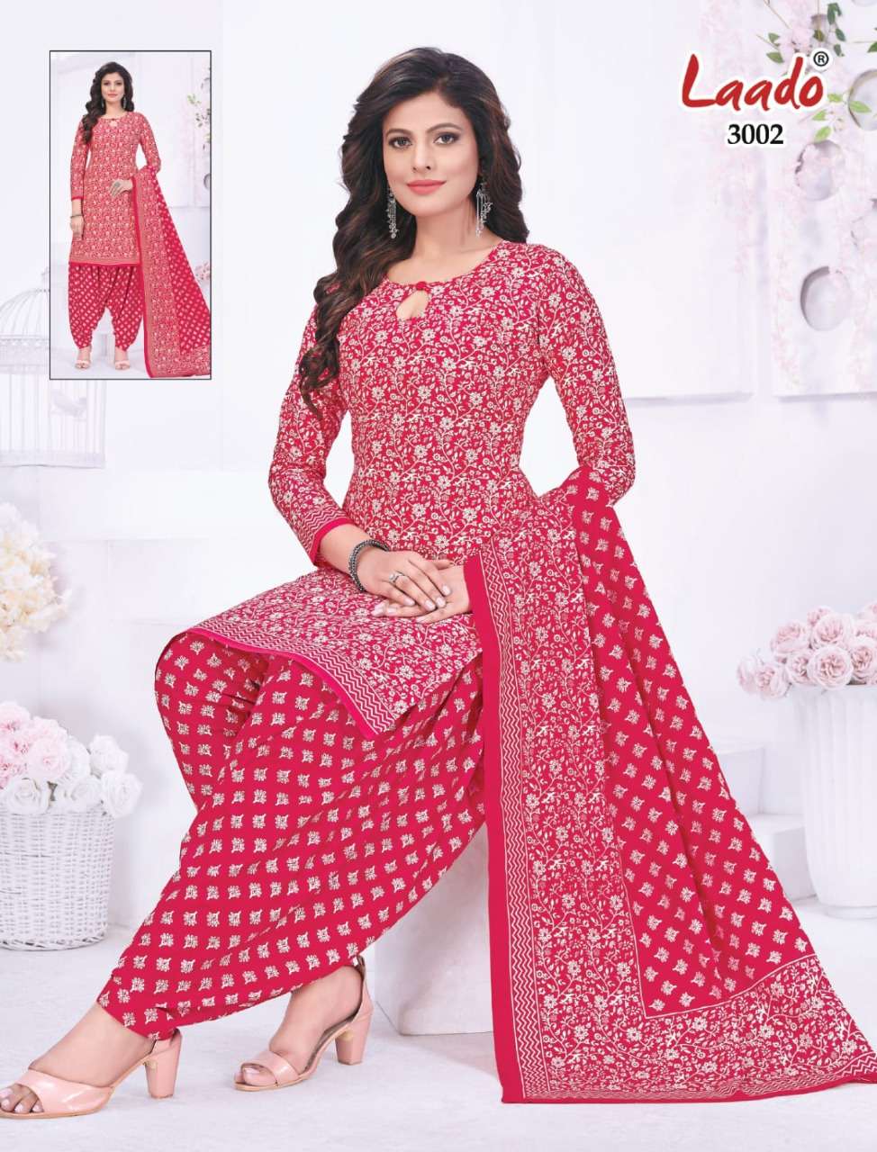 NADIYA PATIYALA VOL-3 BY LAADO 3001 TO 3012 SERIES BEAUTIFUL COLLECTION SUITS STYLISH FANCY COLORFUL CASUAL WEAR & ETHNIC WEAR COTTON PRINTED DRESSES AT WHOLESALE PRICE