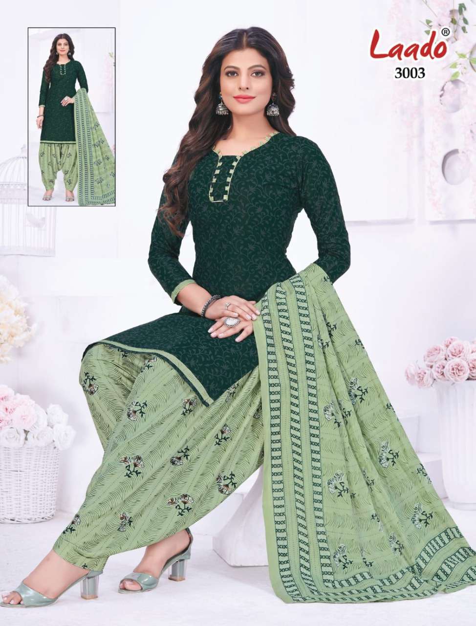 NADIYA PATIYALA VOL-3 BY LAADO 3001 TO 3012 SERIES BEAUTIFUL COLLECTION SUITS STYLISH FANCY COLORFUL CASUAL WEAR & ETHNIC WEAR COTTON PRINTED DRESSES AT WHOLESALE PRICE