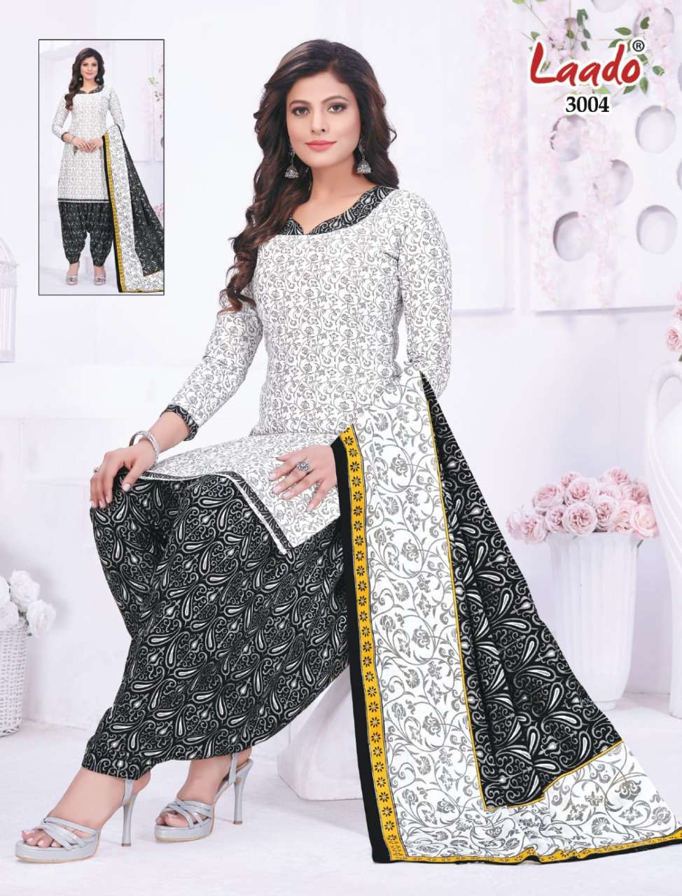 NADIYA PATIYALA VOL-3 BY LAADO 3001 TO 3012 SERIES BEAUTIFUL COLLECTION SUITS STYLISH FANCY COLORFUL CASUAL WEAR & ETHNIC WEAR COTTON PRINTED DRESSES AT WHOLESALE PRICE