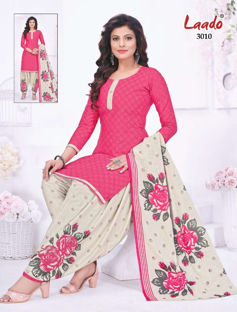 NADIYA PATIYALA VOL-3 BY LAADO 3001 TO 3012 SERIES BEAUTIFUL COLLECTION SUITS STYLISH FANCY COLORFUL CASUAL WEAR & ETHNIC WEAR COTTON PRINTED DRESSES AT WHOLESALE PRICE