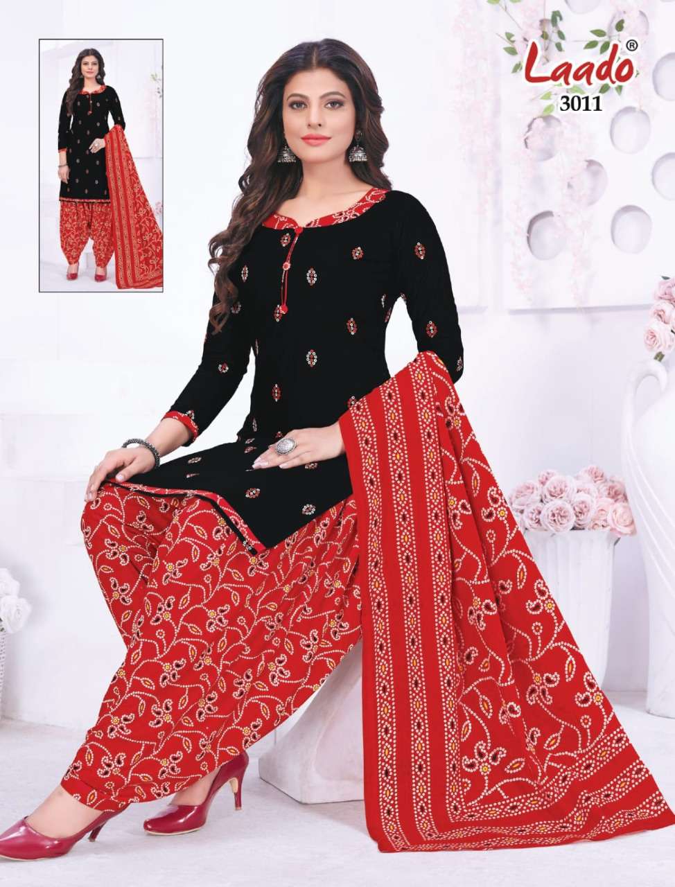 NADIYA PATIYALA VOL-3 BY LAADO 3001 TO 3012 SERIES BEAUTIFUL COLLECTION SUITS STYLISH FANCY COLORFUL CASUAL WEAR & ETHNIC WEAR COTTON PRINTED DRESSES AT WHOLESALE PRICE