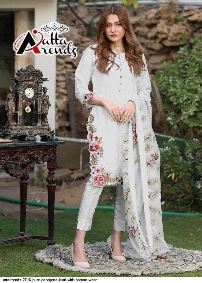 ATTA TRENDZ 2716 COLOURS BY ATTA TRENDZ 2716-A TO 2716-B SERIES DESIGNER PAKISTANI SUITS BEAUTIFUL STYLISH FANCY COLORFUL PARTY WEAR & OCCASIONAL WEAR PURE GEORGETTE EMBROIDERED DRESSES AT WHOLESALE PRICE