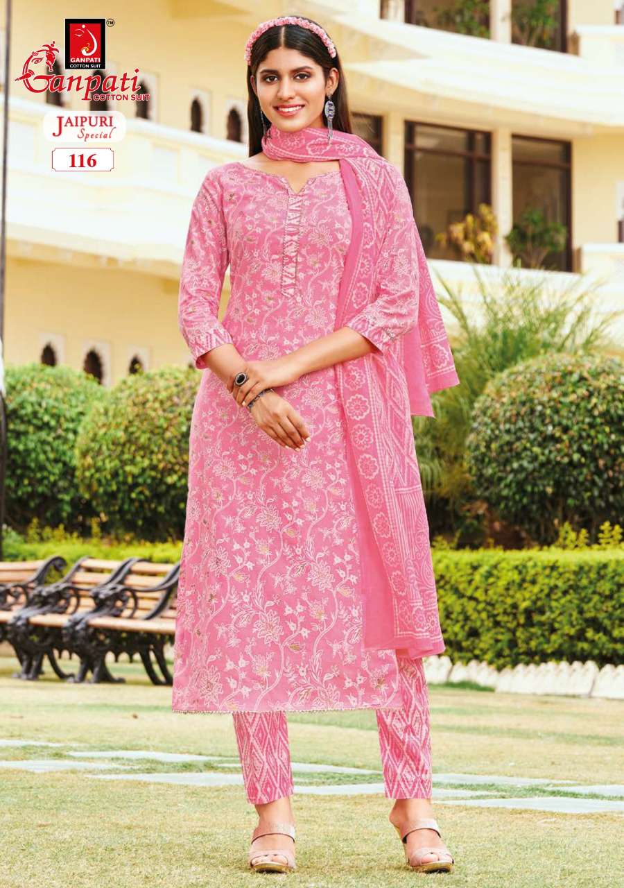 JAIPURI SPECIAL VOL-2 BY GANPATI COTTON SUITS 116TO 130 SERIES BEAUTIFUL STYLISH SUITS FANCY COLORFUL CASUAL WEAR & ETHNIC WEAR & READY TO WEAR PURE COTTON PRINT DRESSES AT WHOLESALE PRICE