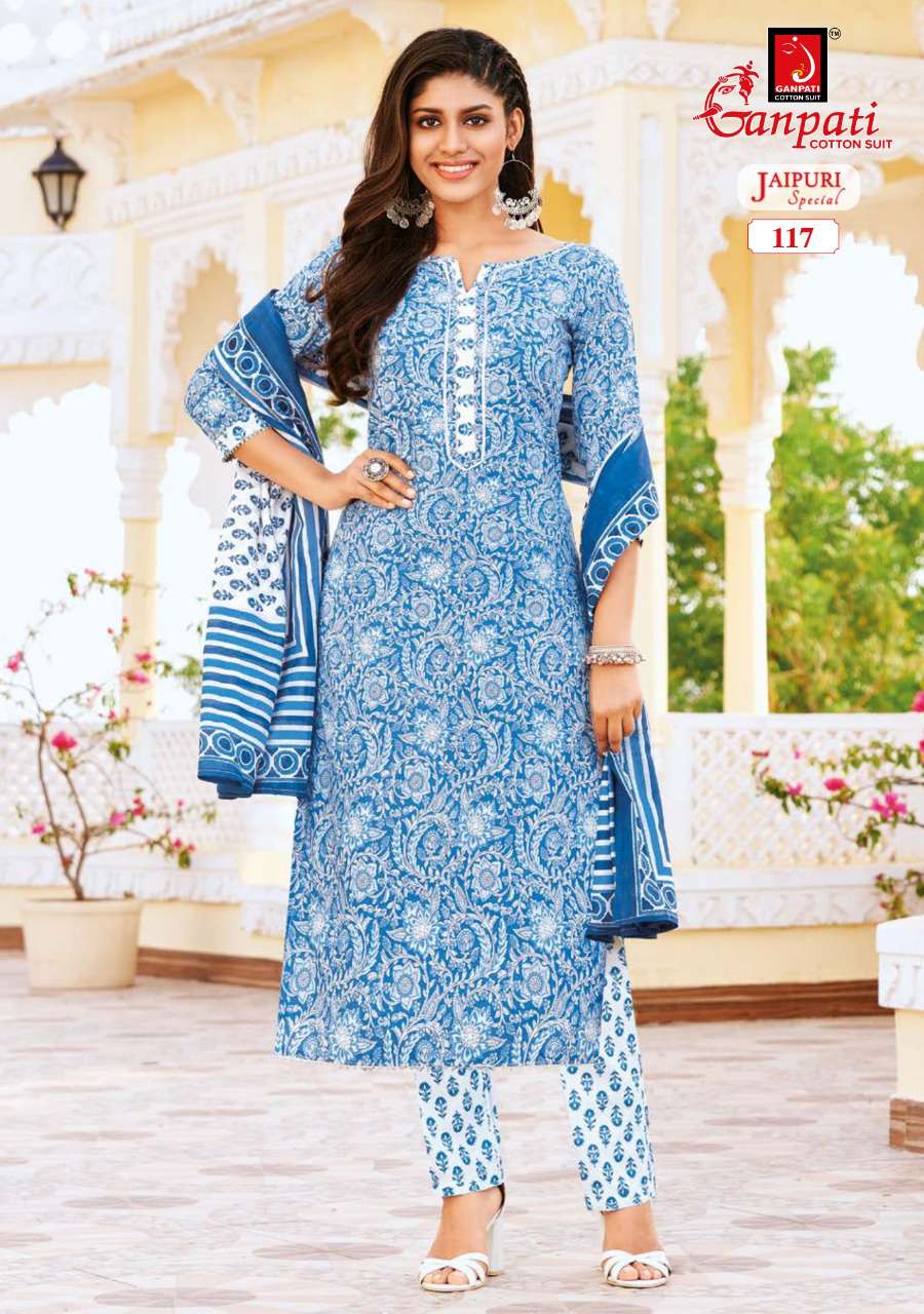 JAIPURI SPECIAL VOL-2 BY GANPATI COTTON SUITS 116TO 130 SERIES BEAUTIFUL STYLISH SUITS FANCY COLORFUL CASUAL WEAR & ETHNIC WEAR & READY TO WEAR PURE COTTON PRINT DRESSES AT WHOLESALE PRICE