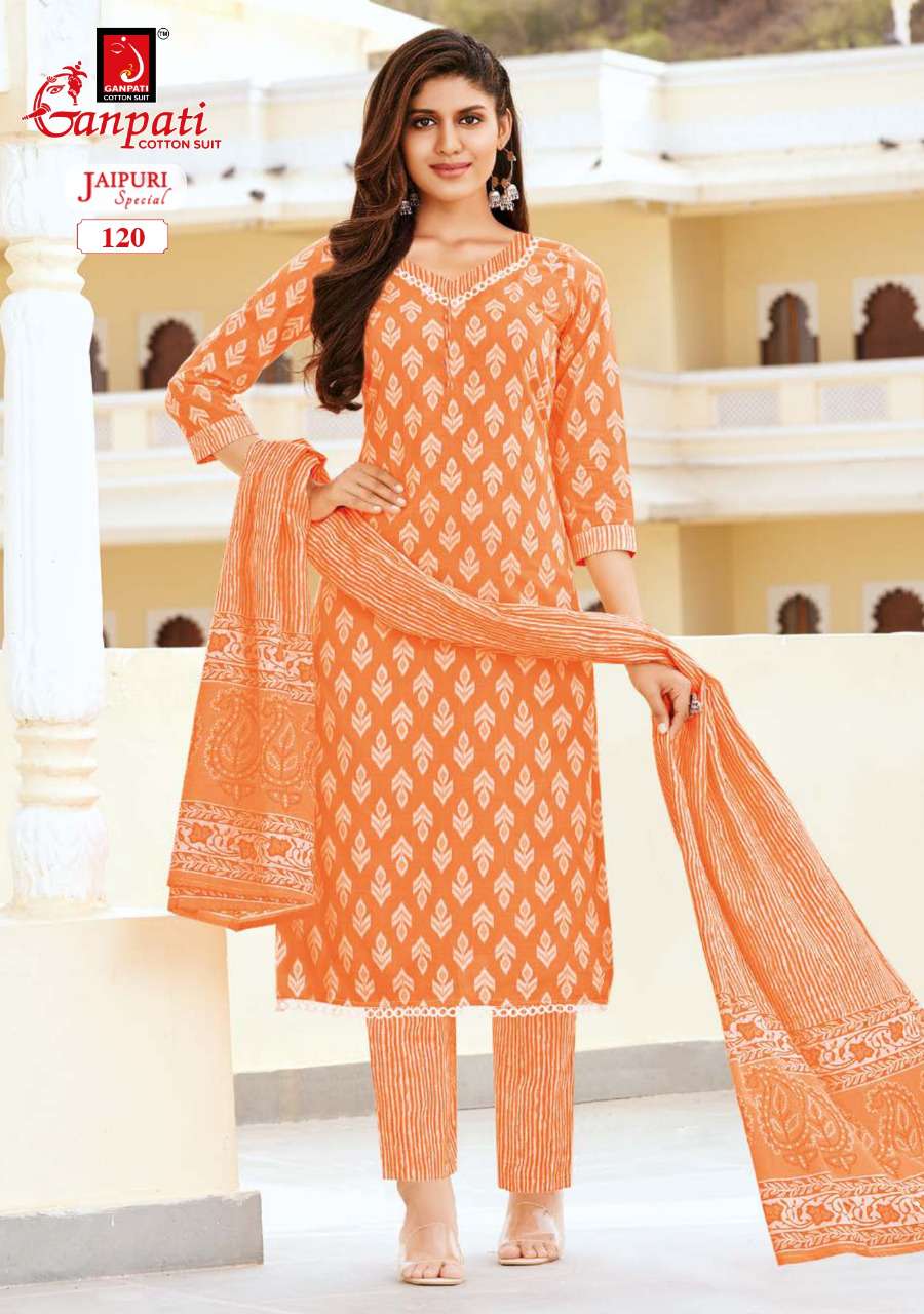 JAIPURI SPECIAL VOL-2 BY GANPATI COTTON SUITS 116TO 130 SERIES BEAUTIFUL STYLISH SUITS FANCY COLORFUL CASUAL WEAR & ETHNIC WEAR & READY TO WEAR PURE COTTON PRINT DRESSES AT WHOLESALE PRICE
