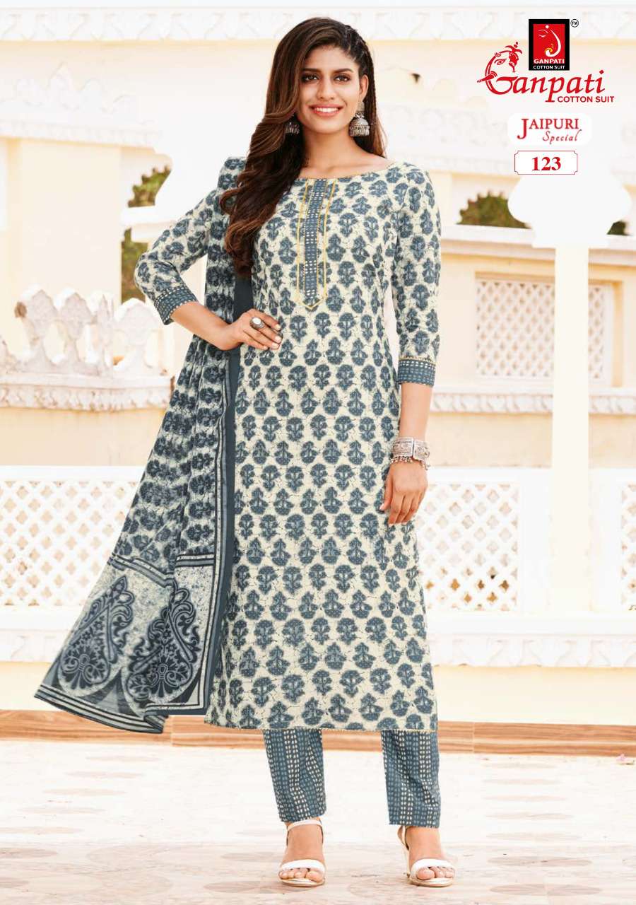 JAIPURI SPECIAL VOL-2 BY GANPATI COTTON SUITS 116TO 130 SERIES BEAUTIFUL STYLISH SUITS FANCY COLORFUL CASUAL WEAR & ETHNIC WEAR & READY TO WEAR PURE COTTON PRINT DRESSES AT WHOLESALE PRICE