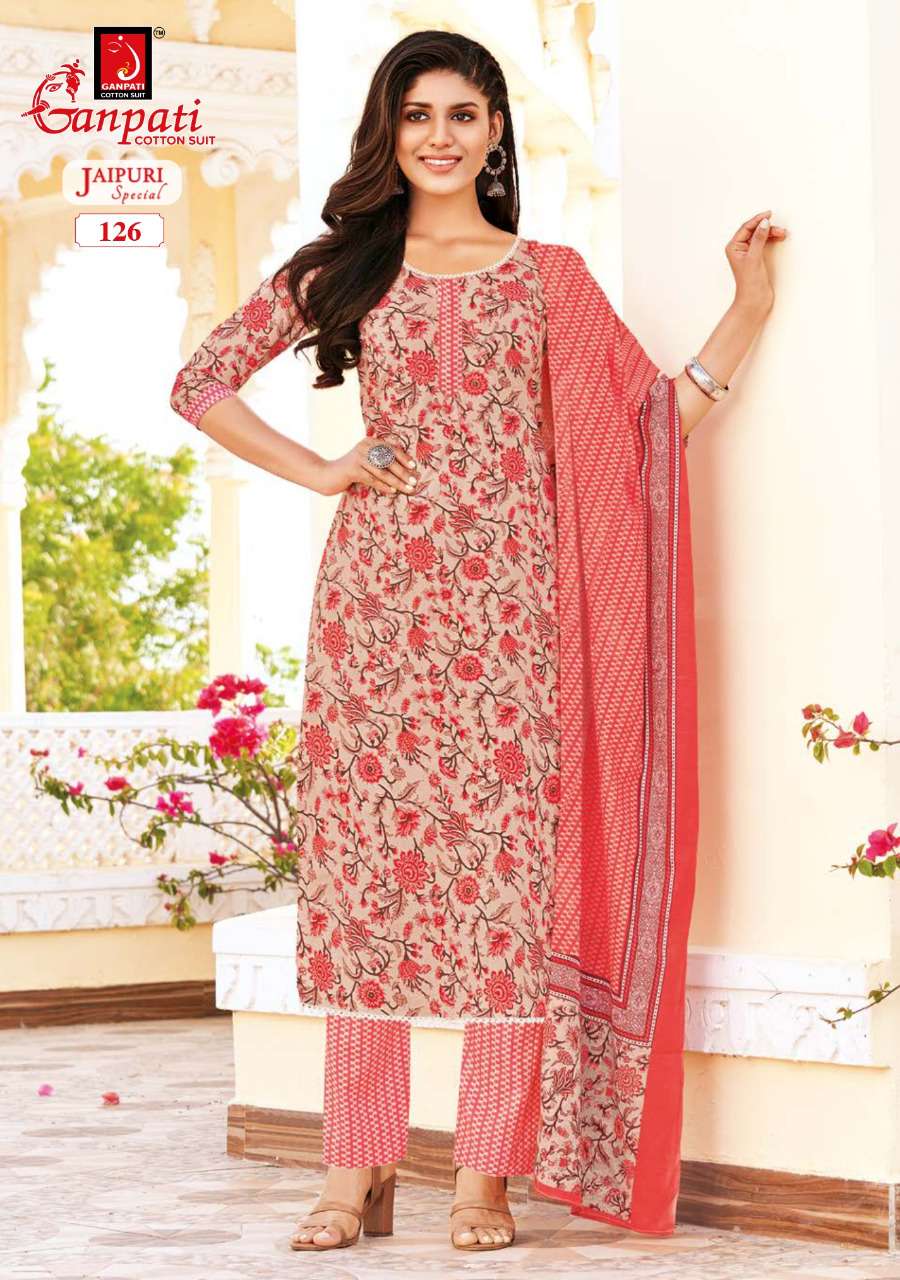 JAIPURI SPECIAL VOL-2 BY GANPATI COTTON SUITS 116TO 130 SERIES BEAUTIFUL STYLISH SUITS FANCY COLORFUL CASUAL WEAR & ETHNIC WEAR & READY TO WEAR PURE COTTON PRINT DRESSES AT WHOLESALE PRICE