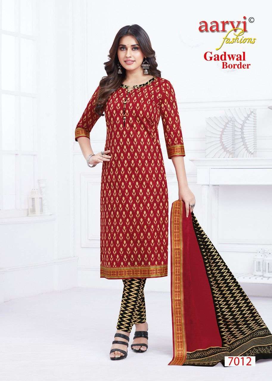 GADWAL BORDER VOL-7 BY AARVI FASHION 7012 TO 7023 SERIES BEAUTIFUL SUITS COLORFUL STYLISH FANCY CASUAL WEAR & ETHNIC WEAR FANCY DRESSES AT WHOLESALE PRICE