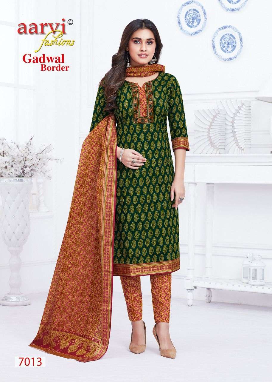 GADWAL BORDER VOL-7 BY AARVI FASHION 7012 TO 7023 SERIES BEAUTIFUL SUITS COLORFUL STYLISH FANCY CASUAL WEAR & ETHNIC WEAR FANCY DRESSES AT WHOLESALE PRICE