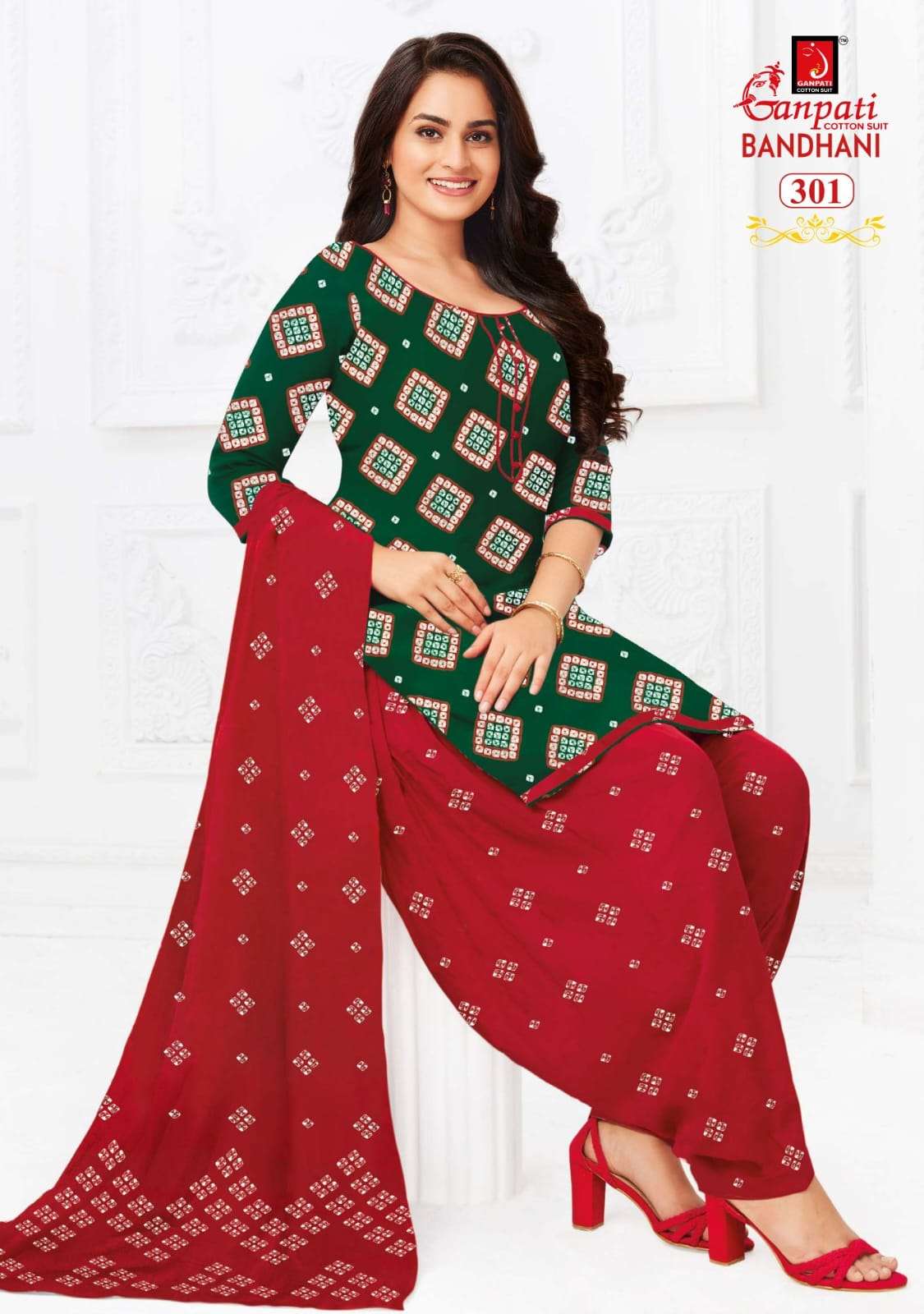 BANDHANI VOL-3 BY GANPATI COTTON SUITS 301 TO 312 SERIES BEAUTIFUL SUITS COLORFUL STYLISH FANCY CASUAL WEAR & ETHNIC WEAR PURE COTTON PRINT DRESSES AT WHOLESALE PRICE