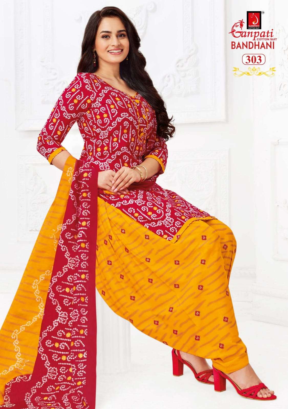 BANDHANI VOL-3 BY GANPATI COTTON SUITS 301 TO 312 SERIES BEAUTIFUL SUITS COLORFUL STYLISH FANCY CASUAL WEAR & ETHNIC WEAR PURE COTTON PRINT DRESSES AT WHOLESALE PRICE