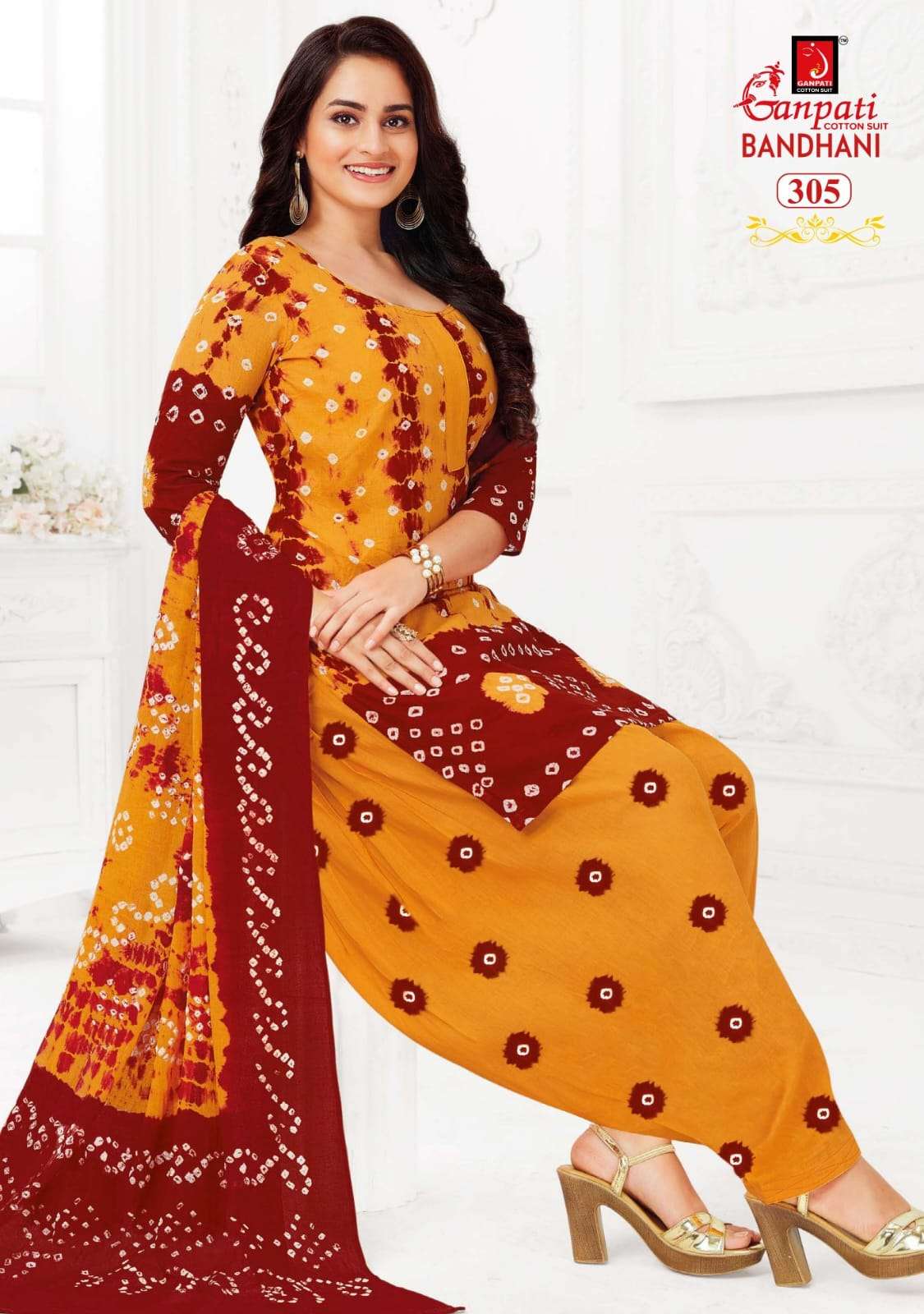 BANDHANI VOL-3 BY GANPATI COTTON SUITS 301 TO 312 SERIES BEAUTIFUL SUITS COLORFUL STYLISH FANCY CASUAL WEAR & ETHNIC WEAR PURE COTTON PRINT DRESSES AT WHOLESALE PRICE