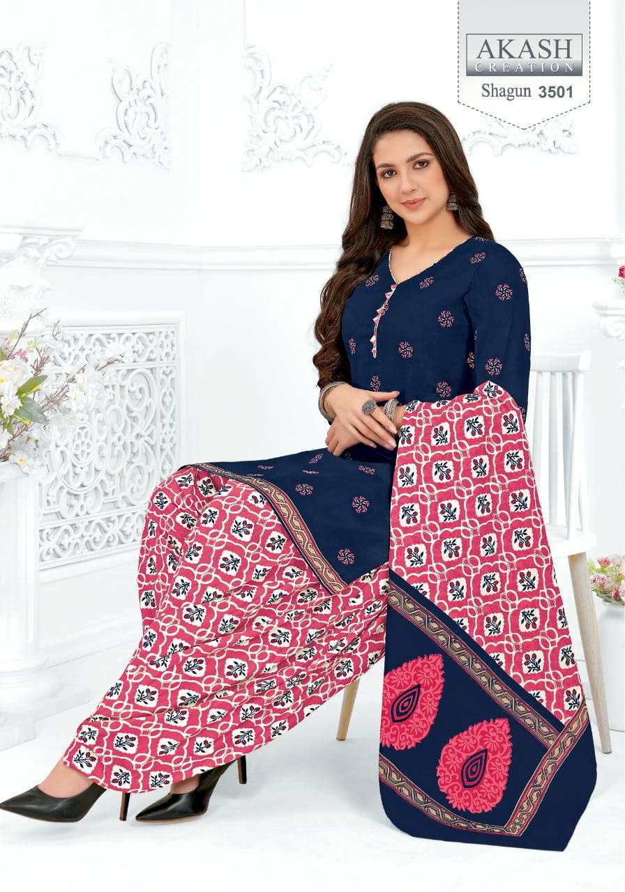 SHAGUN VOL-35 BY AKASH CREATION 3501 TO 3525 SERIES BEAUTIFUL SUITS COLORFUL STYLISH FANCY CASUAL WEAR & ETHNIC WEAR COTTON PRINT DRESSES AT WHOLESALE PRICE